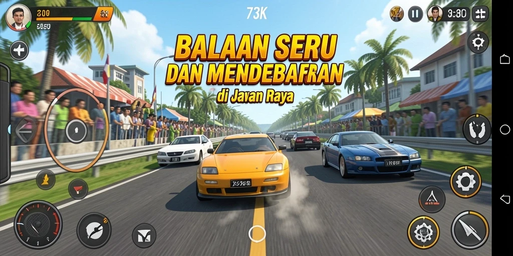 Gameplay seru di jalan raya dalam game 73K.