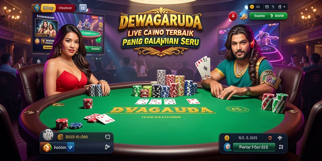 Screenshot gameplay DEWAGARUDA menampilkan dealer langsung dan interaksi pemain.