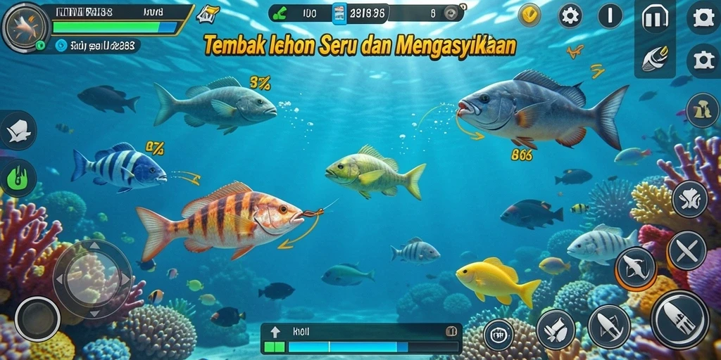 Tampilan gameplay seru dalam DOREMI88 saat menembak ikan.
