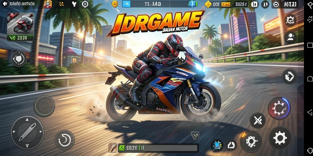 Tampilan gameplay mendebarkan dari IDRGAME dengan balapan motor seru.