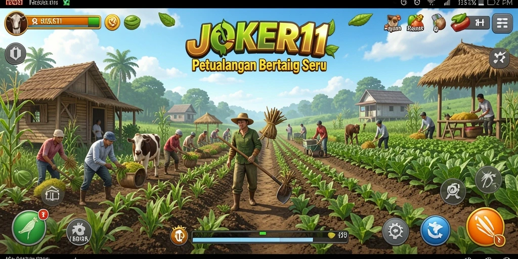Tampilan gameplay JOKER11 yang menarik dengan aktivitas bertani.
