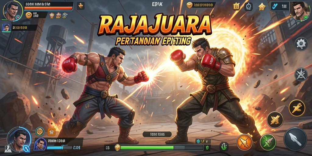 Tampilan gameplay pertarungan intens di RAJAJUARA.