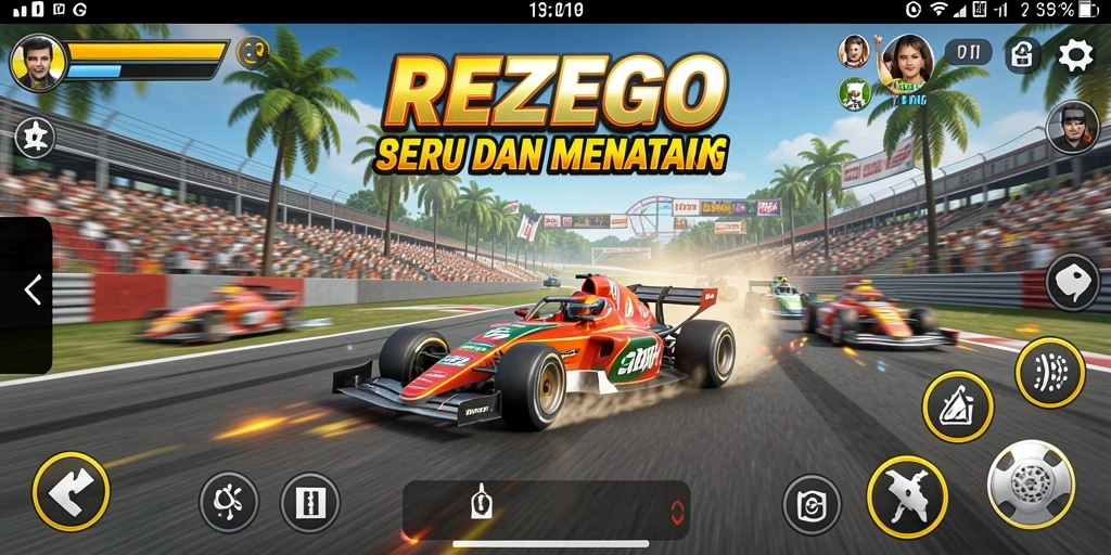 Tampilan gameplay yang seru dan intens dalam balapan REZEGO.