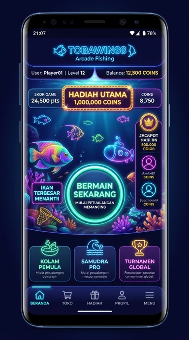 Tampilan utama aplikasi tobawin88 yang mudah dinavigasi.